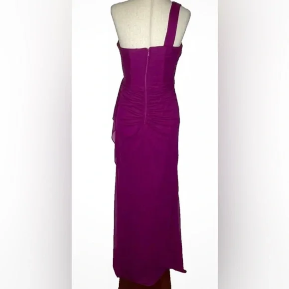 Xscape Elegant Evening Gown Plum Color Size 4  Dress with Gold Embellishment. - Picture 3 of 11